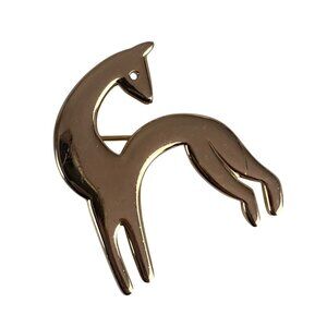 Monet Vintage Gold Tone Gazelle Brooch Pin MCM Stylized Whimsical Deer Antelope